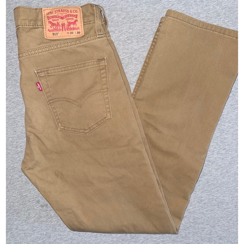 Levi 513 Mens Slim Straight Jeans Pants Khaki Tan Size 30x30 Workwear Streetwear